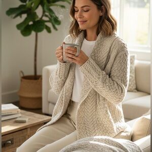 NWT Aran IrelandsEye Sz S Virgin Wool Glenross Waterfall Cardigan Cabincore